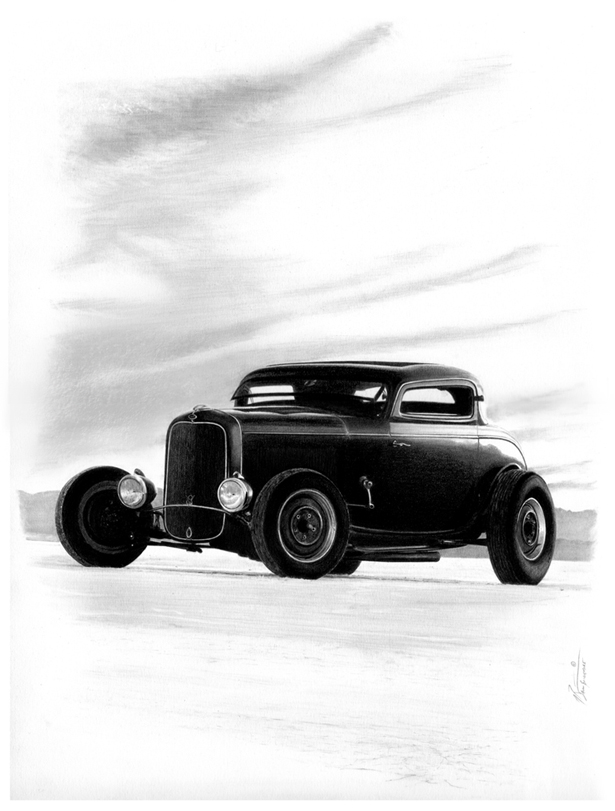 realistic 1932 coupe hot rod drawing