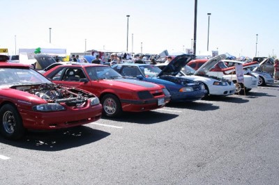 A set of late model Ford Mustangs at the JENNABEARS Car Show and Family Day