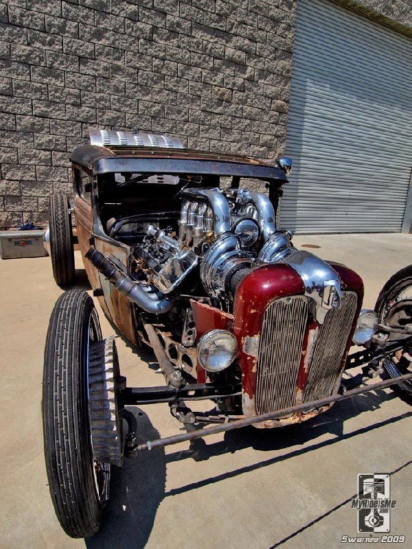 1930 ford coupe, twin blown, McCulloch blower