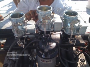 3 Stromberg 97s perched on top of a high raise manifold
