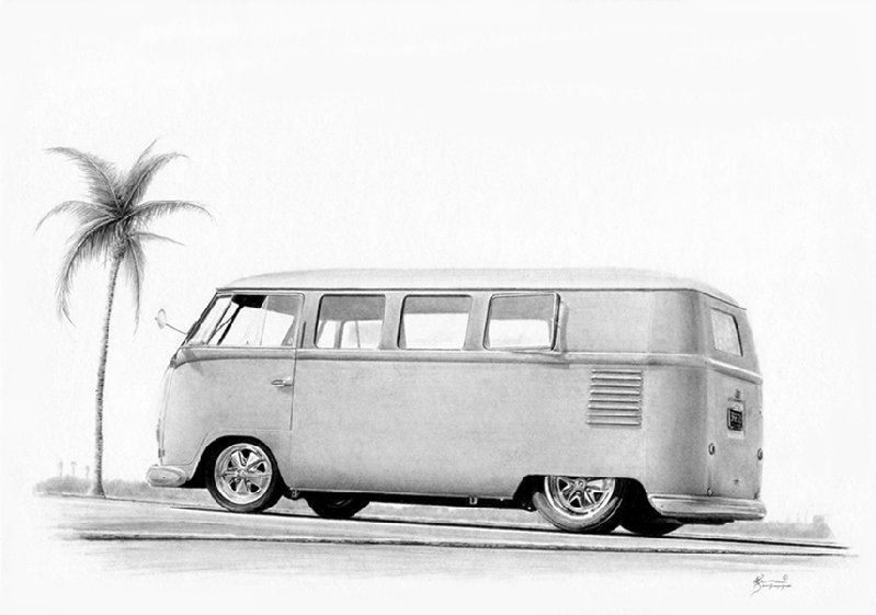 hot rod art car art 1954 VW bus