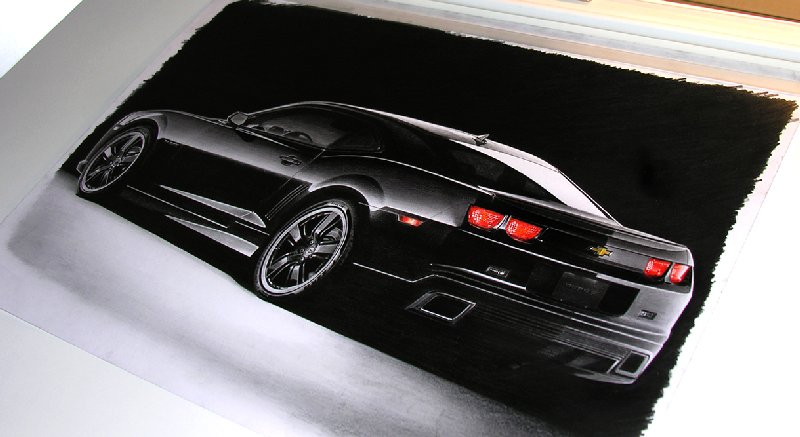 Hot Rod Art Black Camaro Drawing