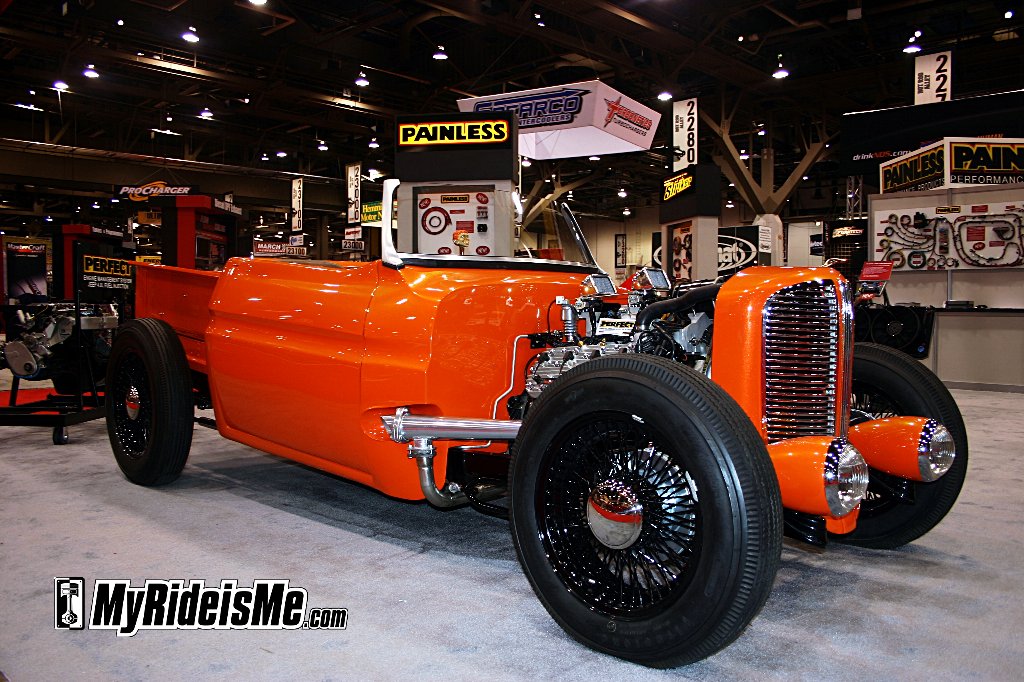 Hot rod roadster pickup at SEMA 2009 with flathead