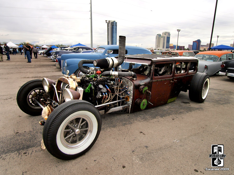 Diesel Dodge rat rod with cheater slicks