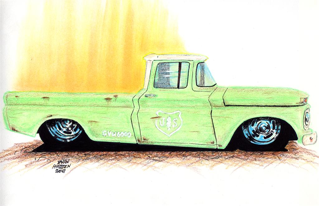 1963 Chevy C10 US Forest Service Shop Truck hot rod art | MyRideisMe.com