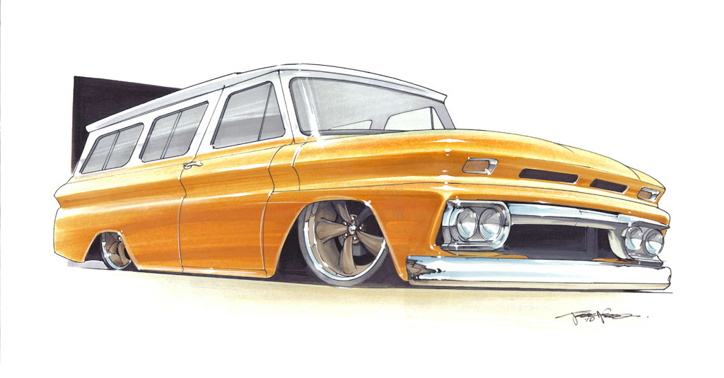 Rob's 1966 Suburban hot rod concept drawing by 1320 Designs