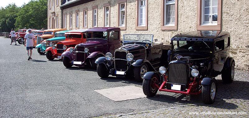 American hot rods at a car show in Germany