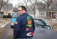 my rat fink jacket, covered in patches