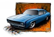 Project rendering for my personal project car, combining '69 Camaro sheetmetal (clip, lower doors and quarters), with a '71 Nova.
