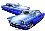 Concept rendering for a sectioned, full-custom '56 Ford, with a Winfield-style fadeaway paint job. Originally penned for Custom Rodder Magazine.