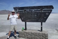 Here I am standing in front of the famous sign showing my 150 status. Next year we will go over 200 mph and set a record.