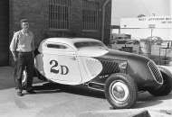 About 1950 - Bob Pierson - he and brother Dick first ran this car August 1949 at El Mirage Dry Lake. It is now own by Bruce Meyer of Beverly Hills CA and is shown at various museums. Truly a great car!